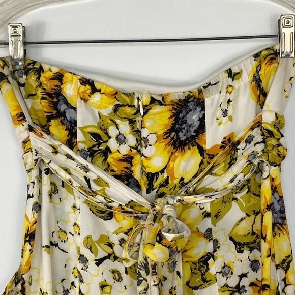 Forever 21 Flower Print Strapless Mini Dress Cream Yellow Sundress - Picture 8 of 11